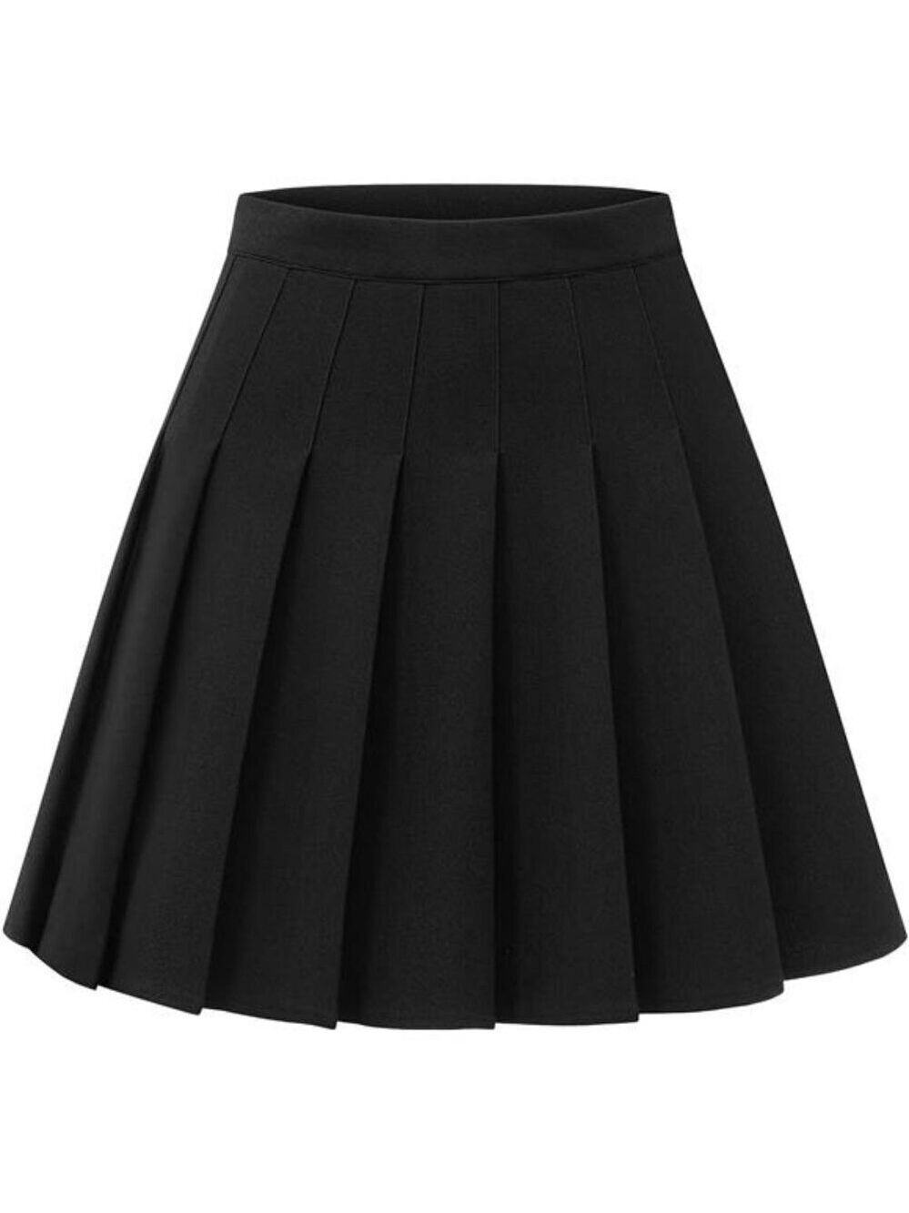 Womens Pleated Mini Skirt High Waist A Line Stretchy School Uniform Skirt